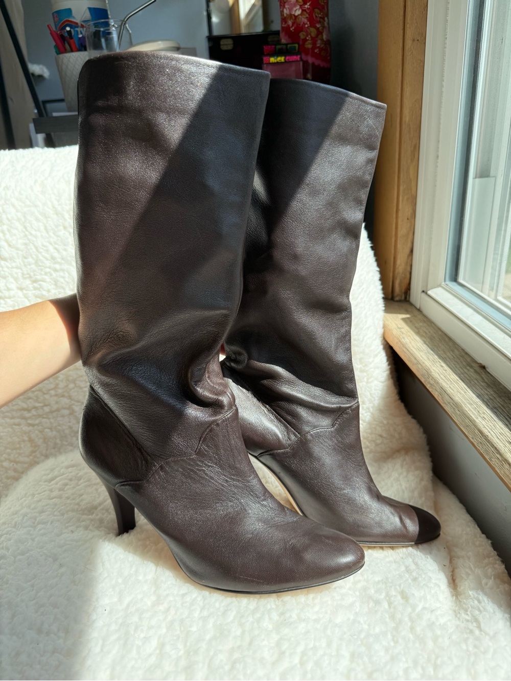 Audrey Brooke Dark Brown Leather Mid-Calf Heeled Boots